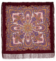 Павлопосадский шерстяной платок с шелковой бахромой «Чародейка», рисунок 727-7
