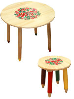 Набор "Светлячок" Хохлома - стол и табурет из дерева с художественной росписью, арт. 7257-7406